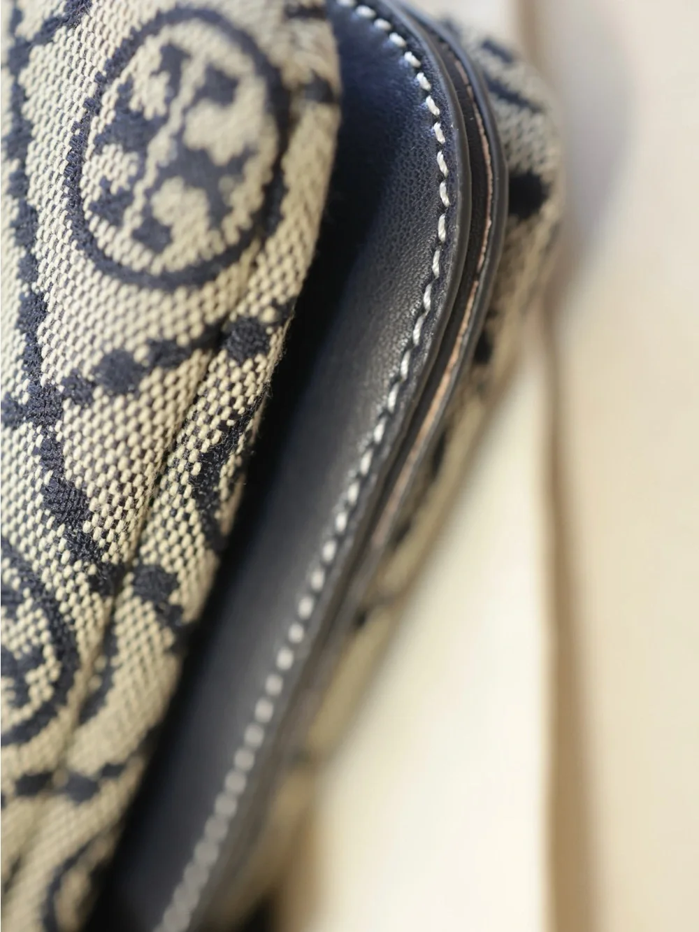 Tory Burch Navy & Beige Crossbody Bag with Gold Buckle
